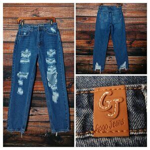 GOGO Jeans 5 28X26 High Rise Mom Crop Distressed Ripped Blue Denim 100% Cotton
